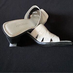 Aerosoles, Thick Heeled White Sandals, Size 8